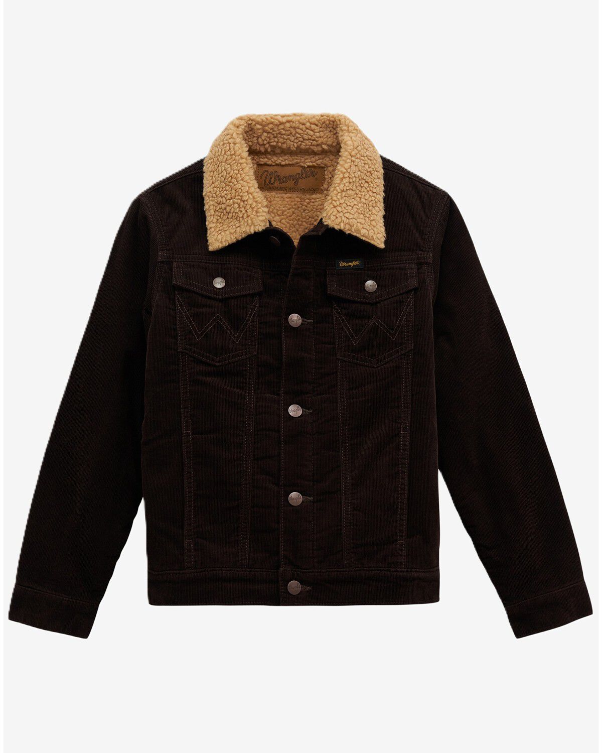 Wrangler Boys' Cowboy Cut&reg; Sherpa Lined Corduroy Jacket, Dark Brown, hi-res