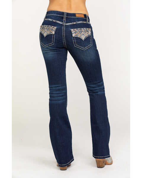 Image #1 - Shyanne Women's Dark Wash Faux Flap Bling Bootcut Jeans, , hi-res