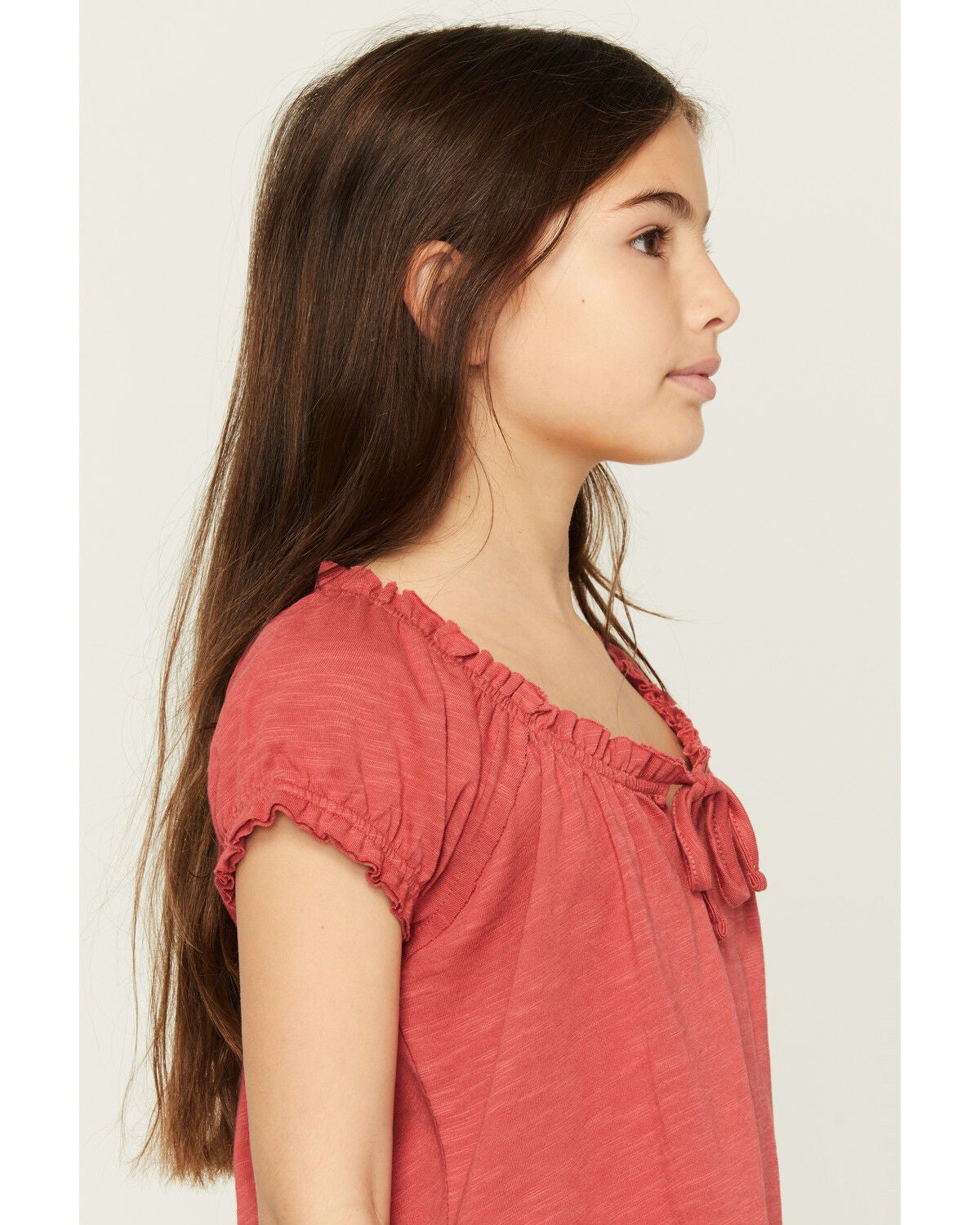 Image #2 - Shyanne Girls' Bow Front Short Sleeve Top, Dark Red, hi-res