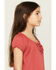 Image #2 - Shyanne Girls' Bow Front Short Sleeve Top, Dark Red, hi-res