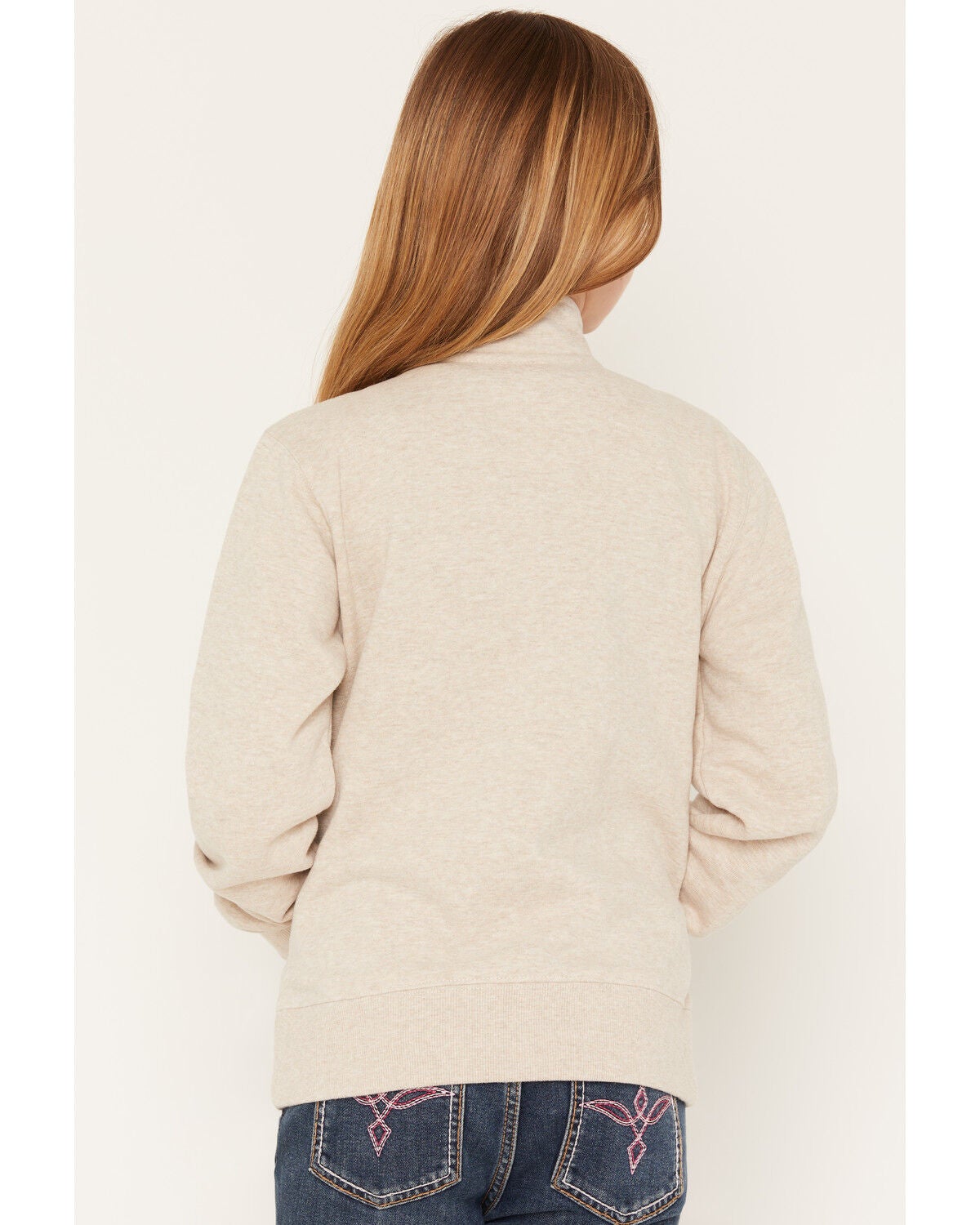 Image #4 - Ariat Girls' Running Horses 1/4 Zip Pullover Sweatshirt, Oatmeal, hi-res