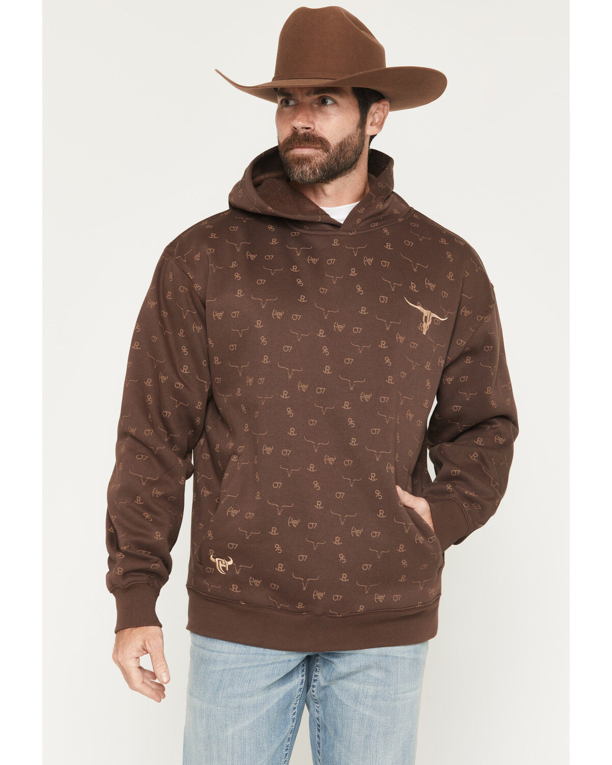 Image #1 - Cowboy Hardware Men's Branding Irons Hooded Sweatshirt, Dark Brown, hi-res