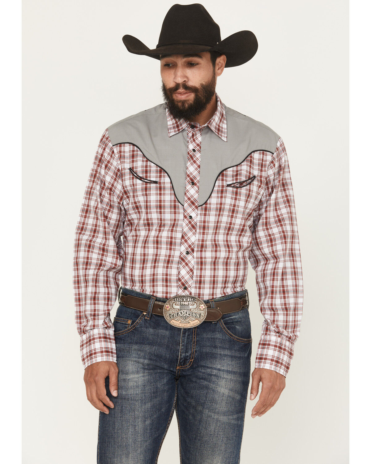 Roper Men's Plaid Print Embroidered Long Sleeve Snap Stretch Western Shirt