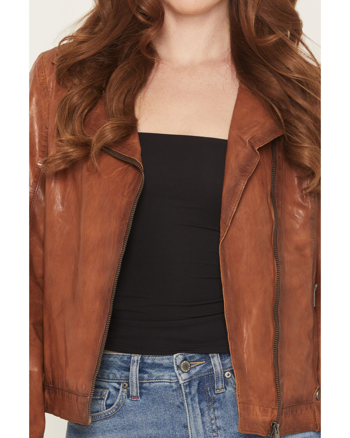 Image #3 - Mauritius Leather Women's Fayola Featherweight Leather Moto Jacket, Cognac, hi-res