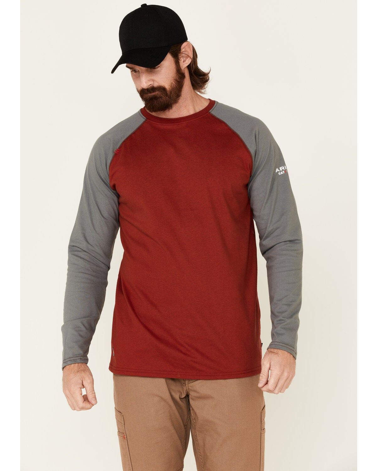 Ariat Men's FR Long Sleeve Baseball Work T-Shirt, Red, hi-res