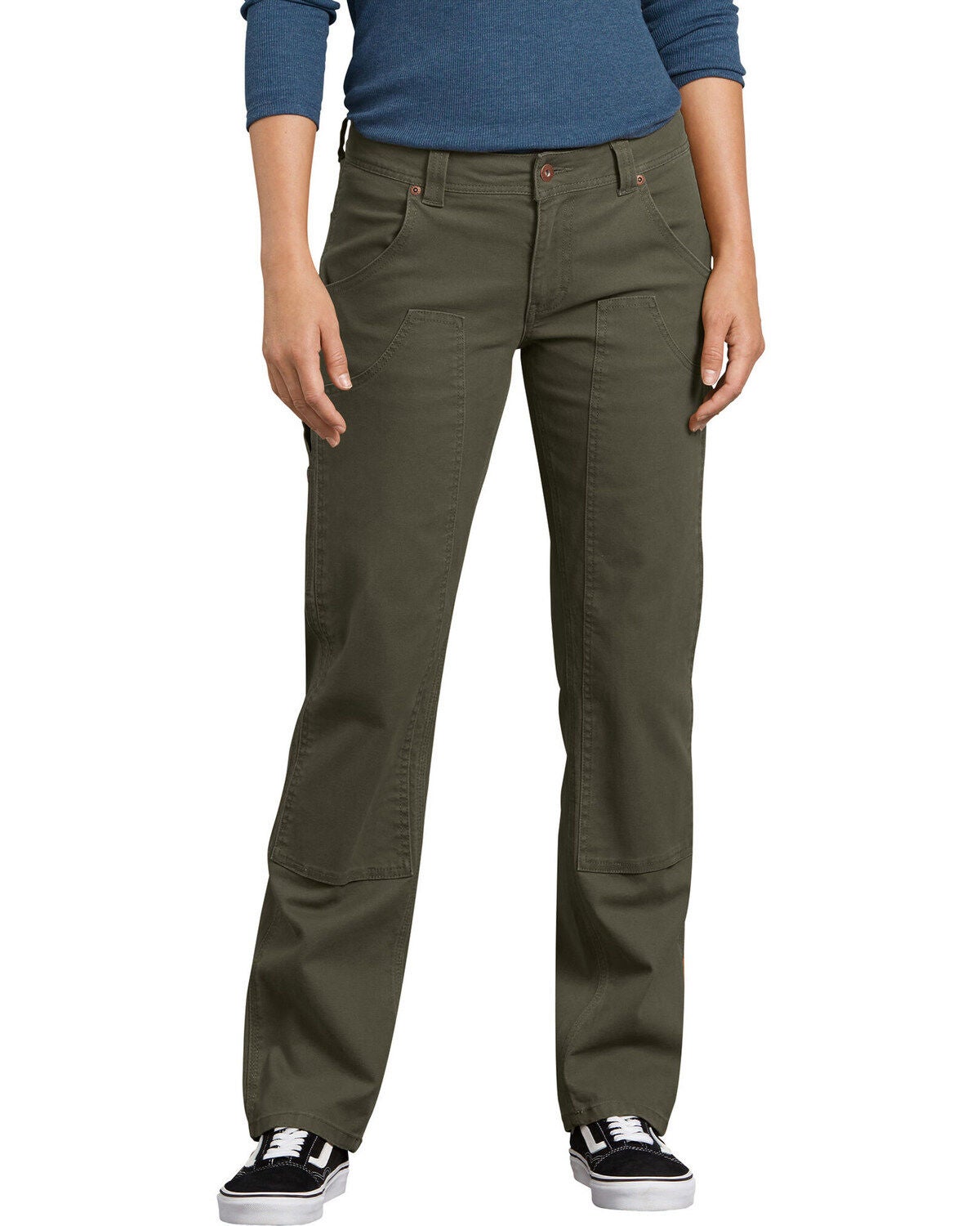 Dickies Women's Solid Stretch Double Front Duck Carpenter Pants, Moss Green, hi-res