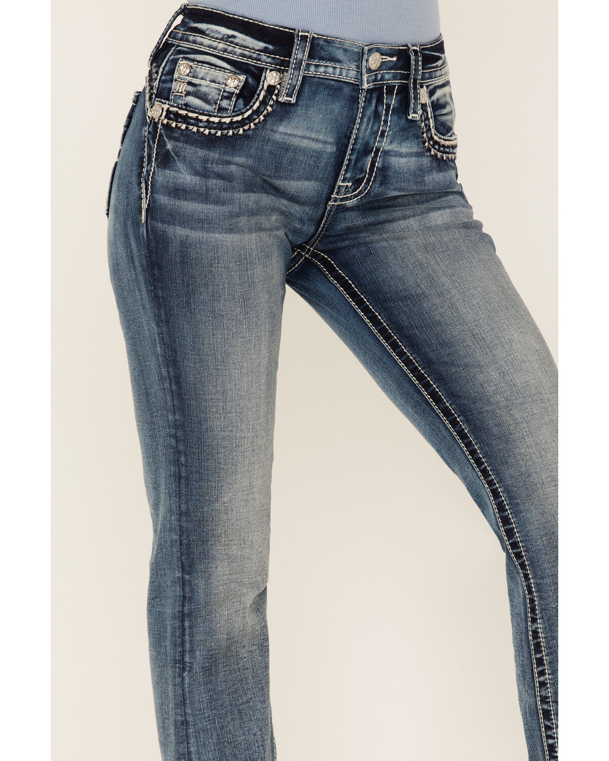 Image #2 - Miss Me Women's Border Flap Pocket Bootcut Jeans, Blue, hi-res