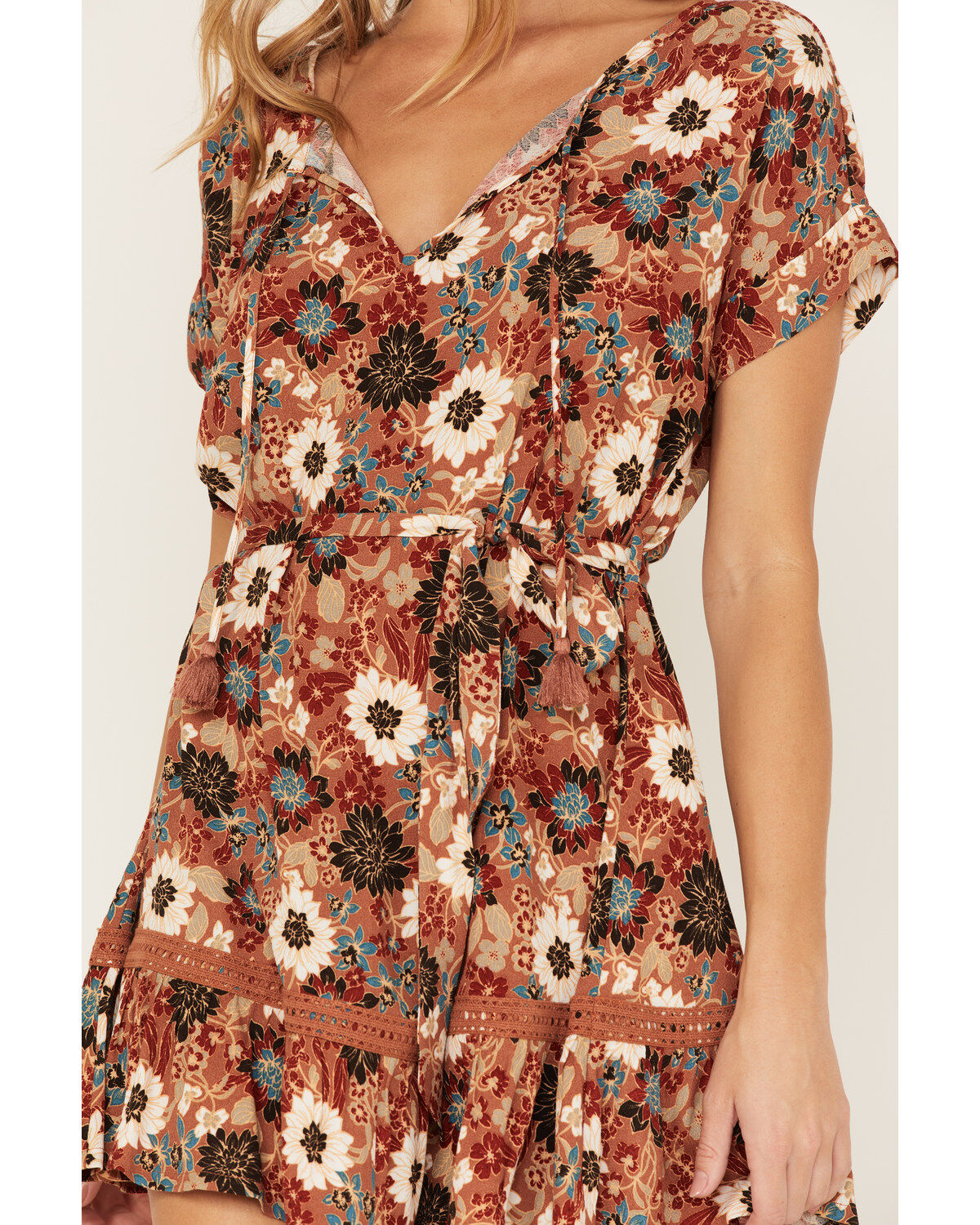 Image #3 - Shyanne Women's Floral Print Ruffle Dress, Chestnut, hi-res