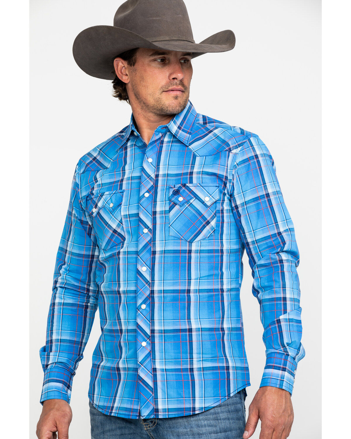 Image #1 - Wrangler Retro Men's Blue Large Plaid Long Sleeve Western Shirt , , hi-res