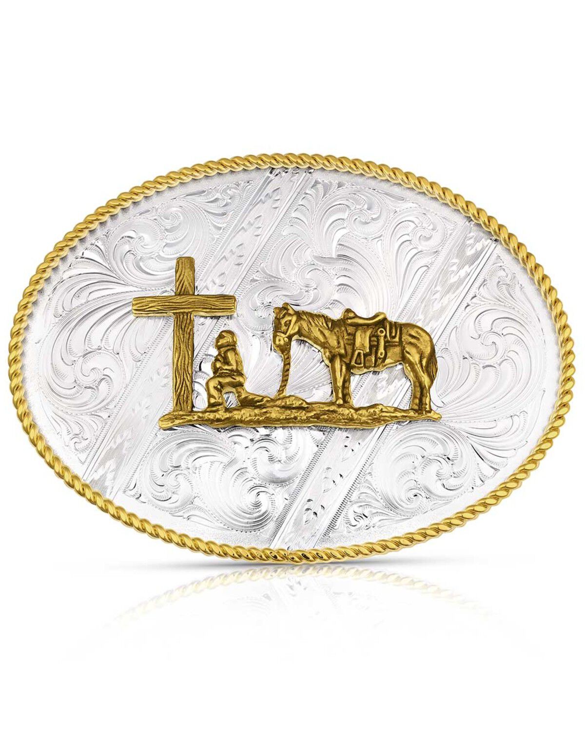Image #1 - Montana Silversmiths Men's Engraved Christian Cowboy Belt Buckle, Multi, hi-res