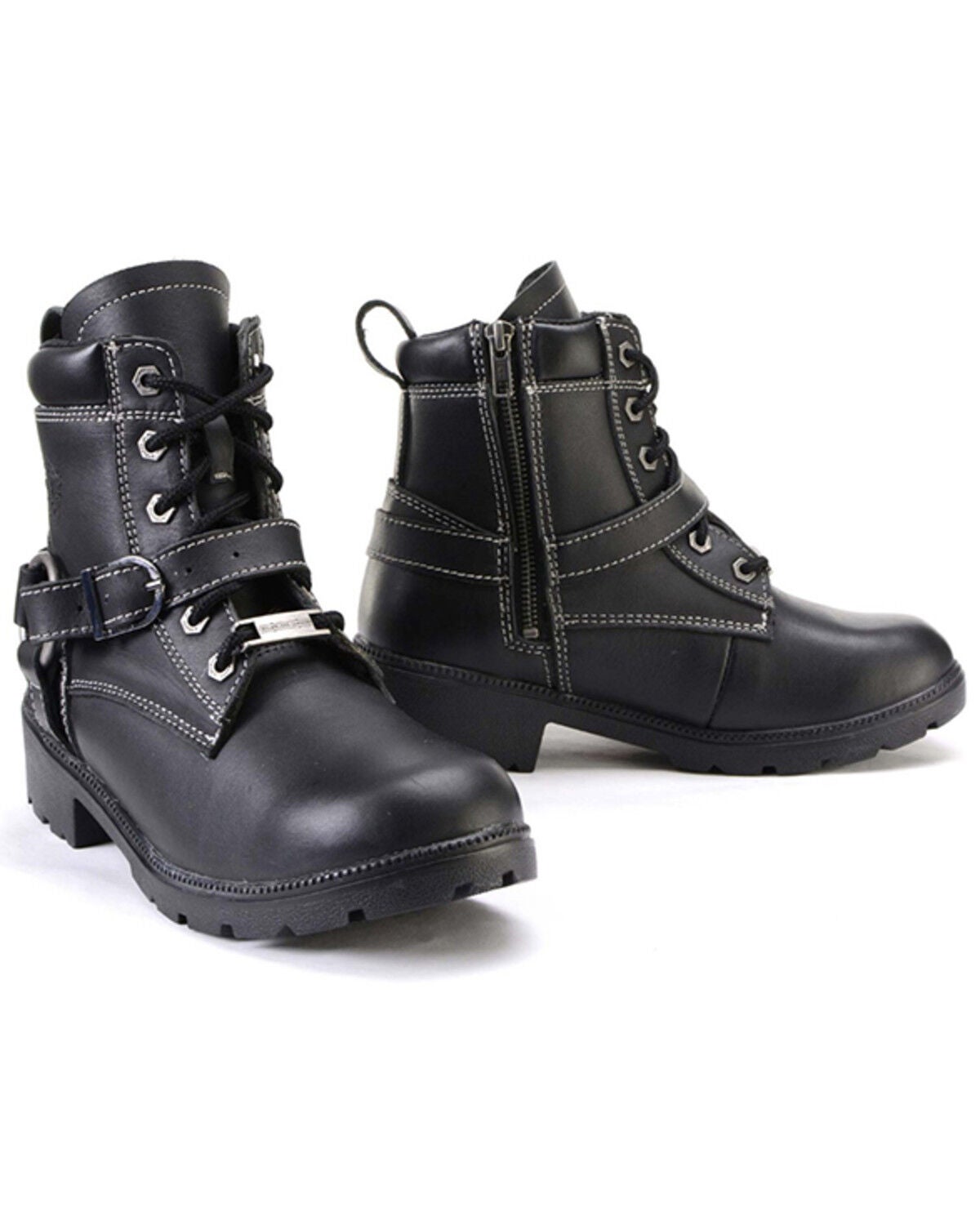 Milwaukee Leather Women's 7" Lace-To-Toe Harness Motorcycle Boots - Round Toe, Black, hi-res
