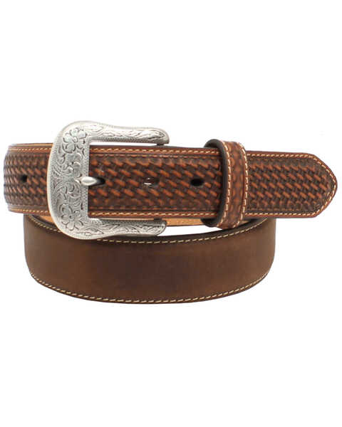 Ariat Men's Basketweave Embellished Leather Belt, Aged Bark, hi-res