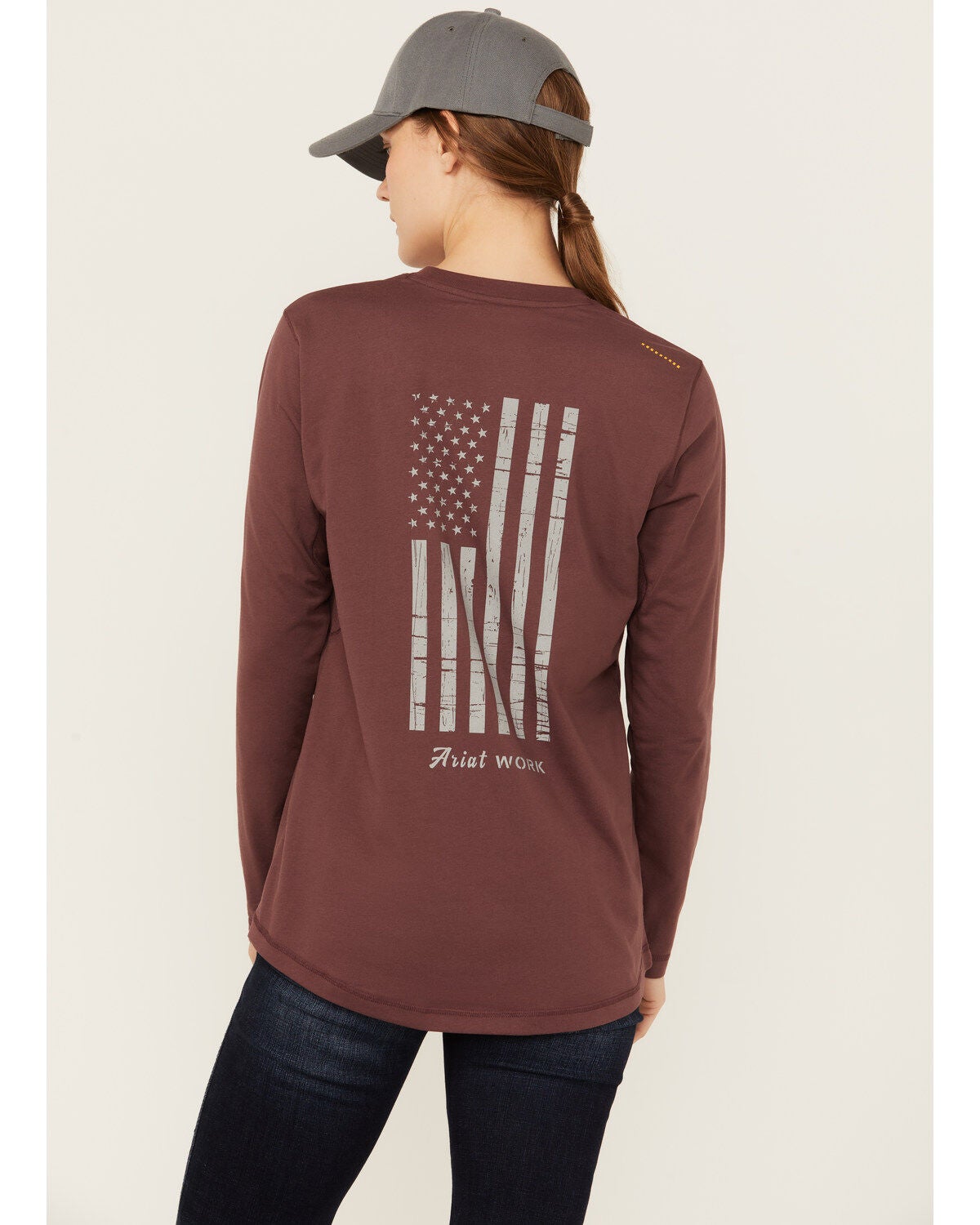 Ariat Women's Rebar Workman Reflective Flag Long Sleeve Tee, Purple, hi-res