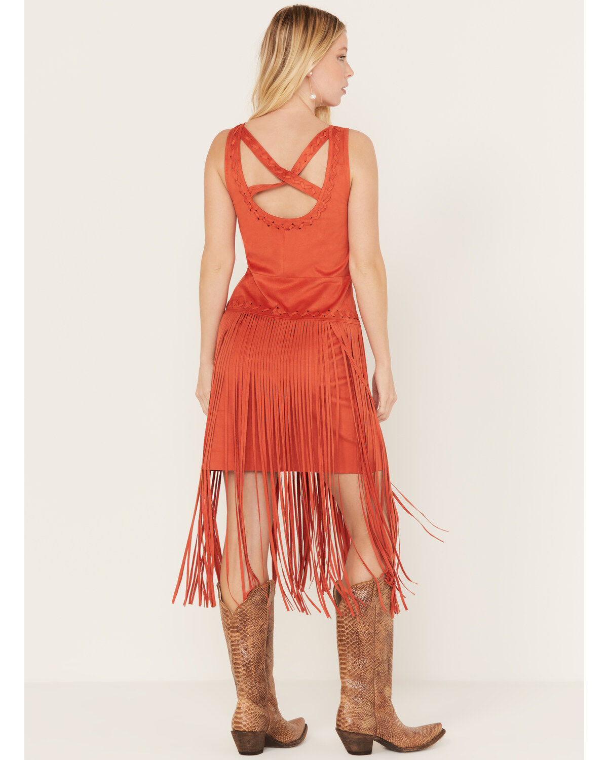 Image #4 - Idyllwind Women's Country Mannor Faux Suede Fringe Mini Dress, Orange, hi-res