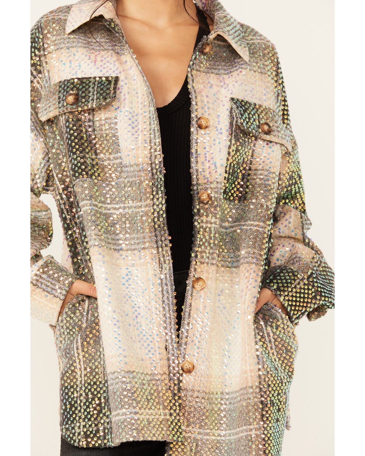 Image #3 - Fornia Women's Sequins Plaid Shacket, , hi-res