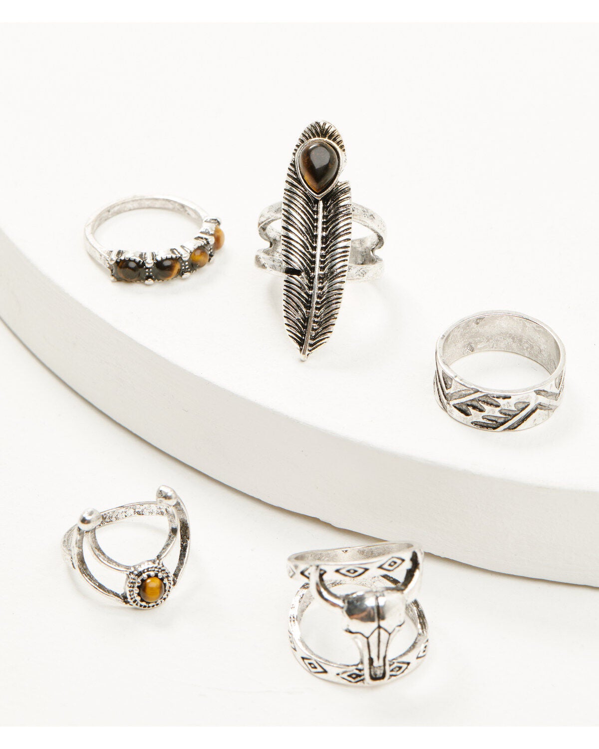 Shyanne Women's Juniper Sky Feather Ring Set - 5 Piece, Silver, hi-res