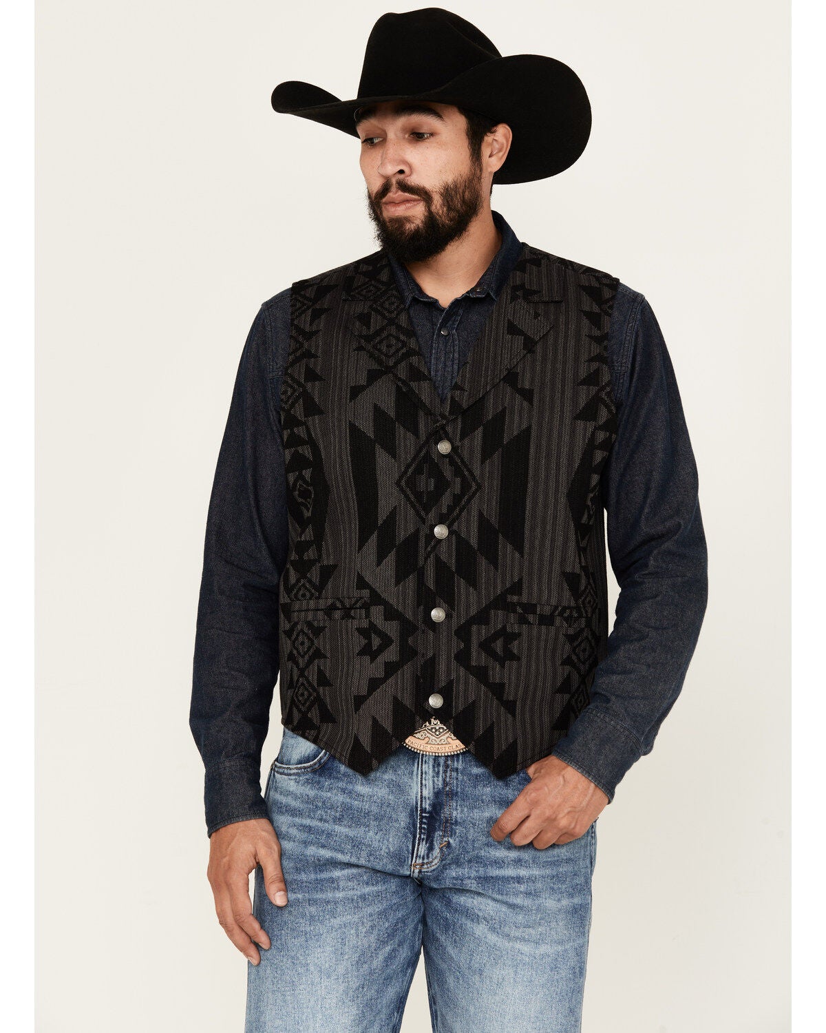 Cody James Men's Yuma Southwestern Jacquard Vest, Black, hi-res