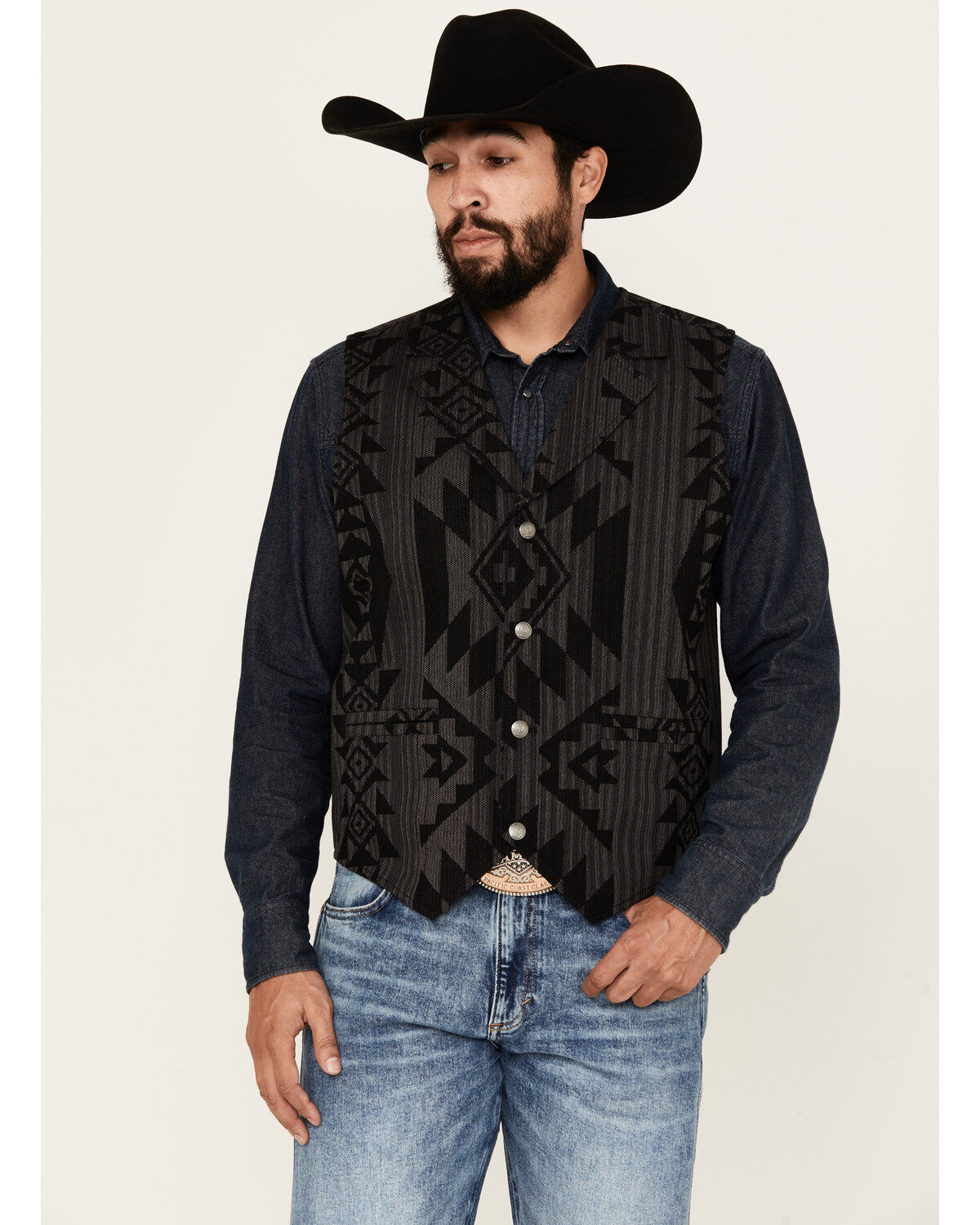 Image #1 - Cody James Men's Yuma Southwestern Jacquard Vest, Black, hi-res