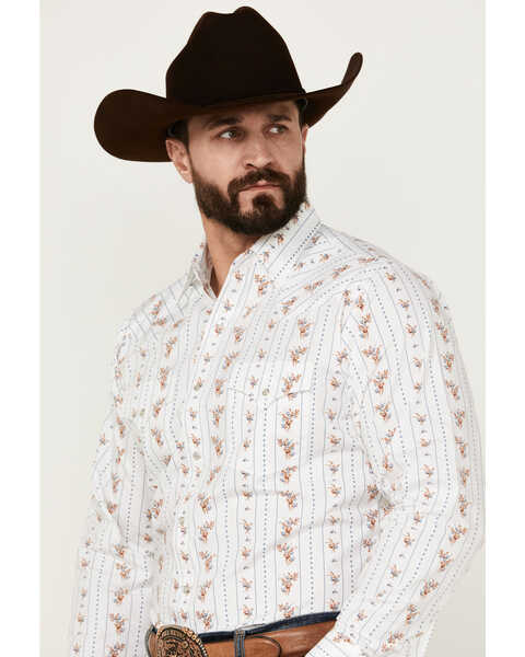 Image #2 - Ely Walker Men's Floral Striped Long Sleeve Pearl Snap Western Shirt , White, hi-res