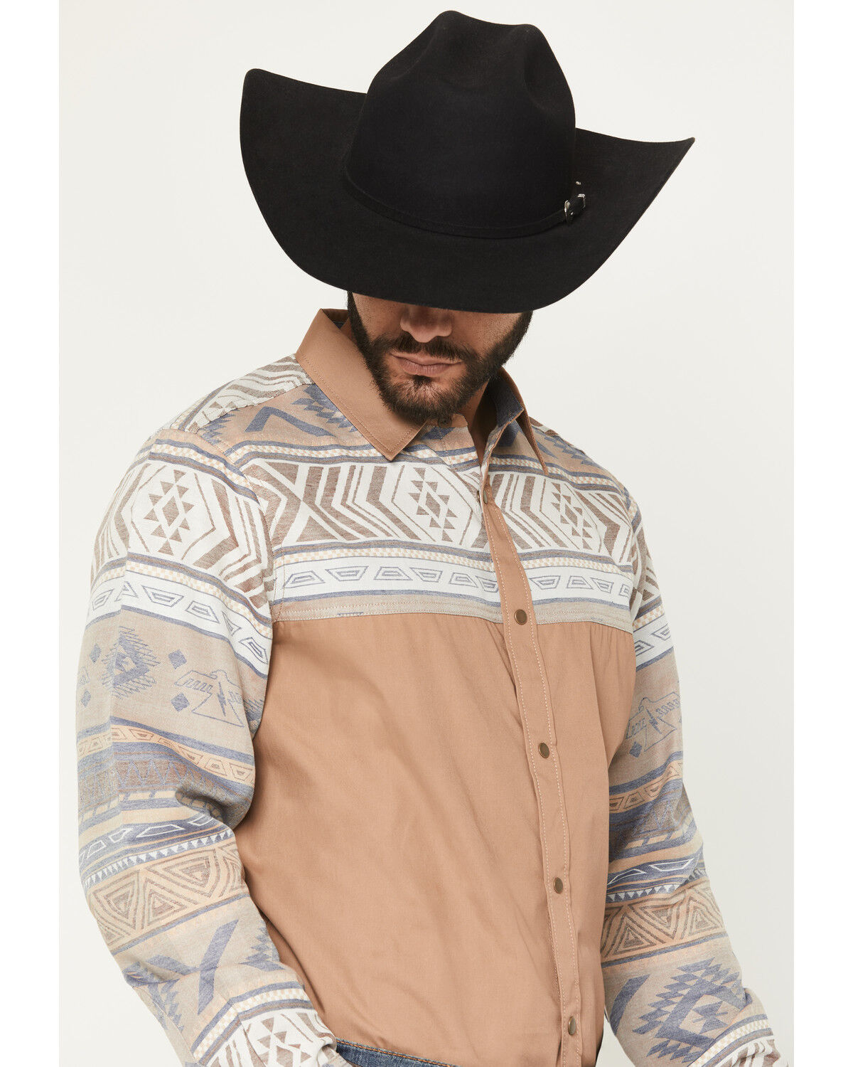 Image #2 - Cody James Men's Bronco Southwestern Block Long Sleeve Snap Western Shirt, Tan, hi-res