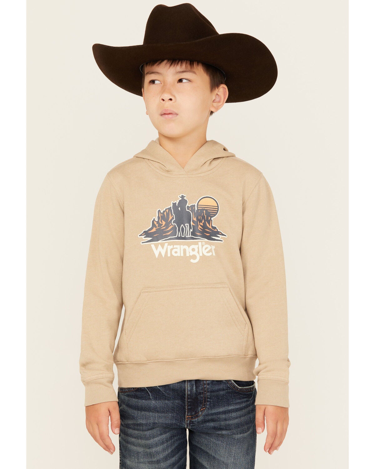 Wrangler Boys' Desert Cowboy Graphic Hooded Sweatshirt, Oatmeal, hi-res