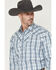 Image #2 - Stetson Men's Dobby Plaid Print Long Sleeve Snap Western Shirt, Blue, hi-res