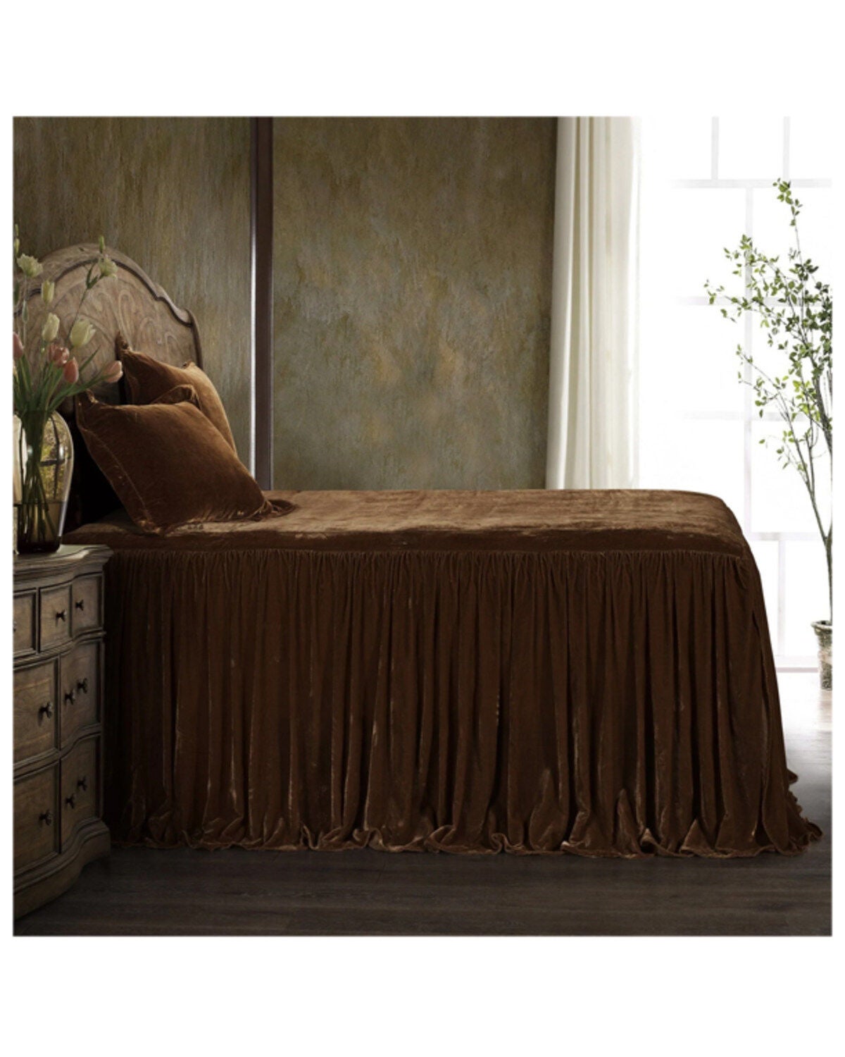 HiEnd Accents Copper Stella Faux Silk & Velvet Queen 3-Piece Bedspread Set, Copper, hi-res
