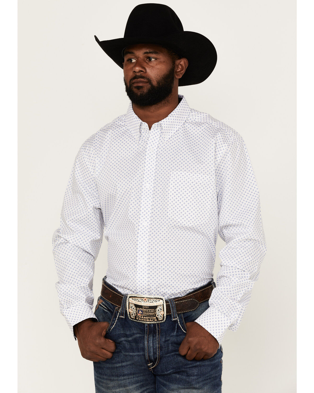 Image #1 - RANK 45® Men's Mash Up Floral Geo Print Long Sleeve Button-Down Western Shirt, White, hi-res