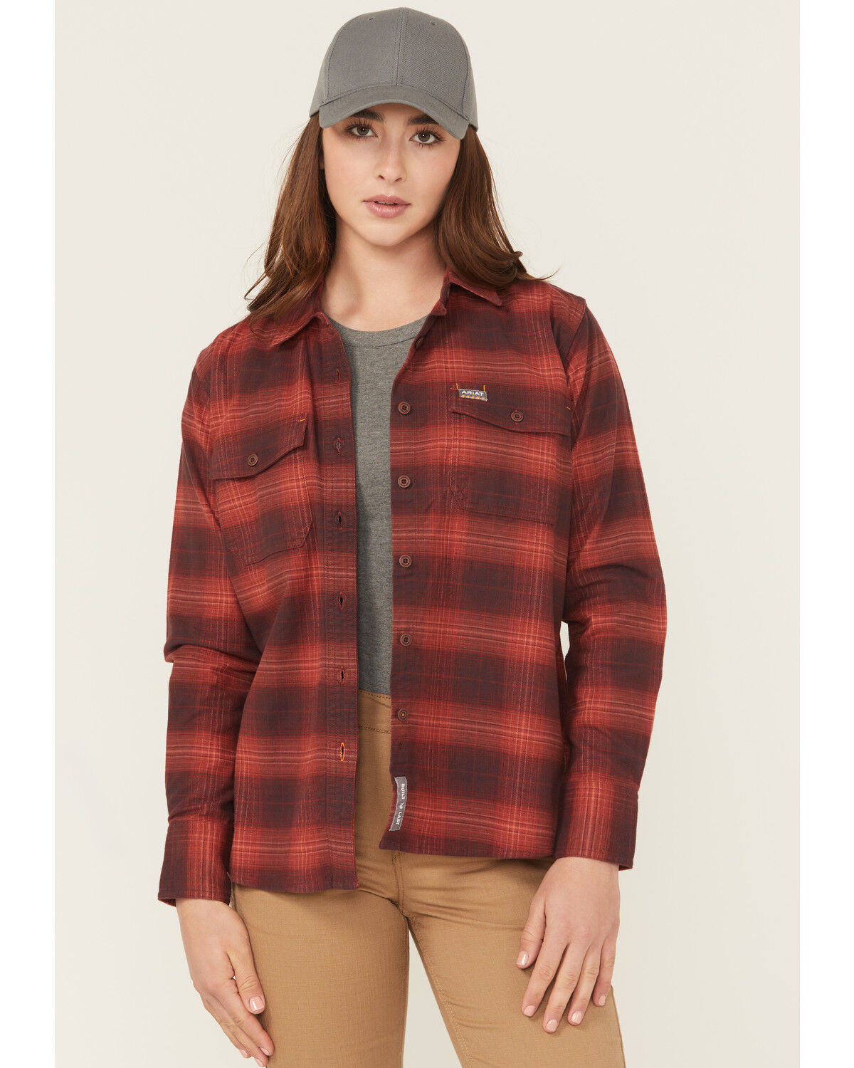 Image #1 - Ariat Women's Rebar Flannel DuraStretch Long Sleeve Button-Down Work Shirt, Red, hi-res