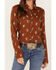 Image #3 - Roper Women's Steer Head Skull Print Long Sleeve Pearl Snap Western Shirt, Brown, hi-res