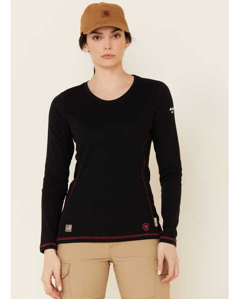 Image #1 - Ariat Women's Flame Resistant Polartec Powerdry Work Shirt, Black, hi-res