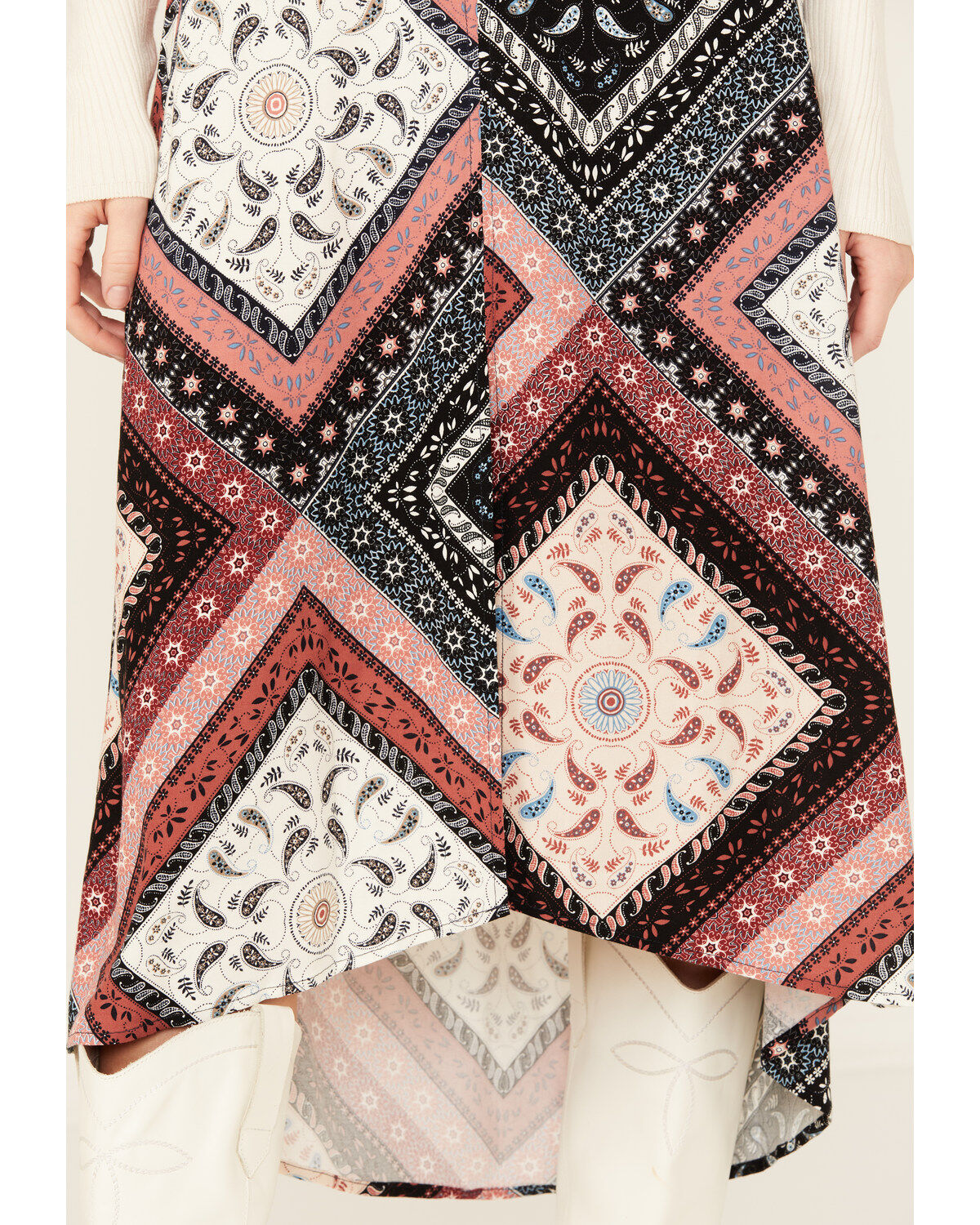Image #2 - Shyanne Women's Patchwork Printed Hi Lo Slit Skirt, Indigo, hi-res