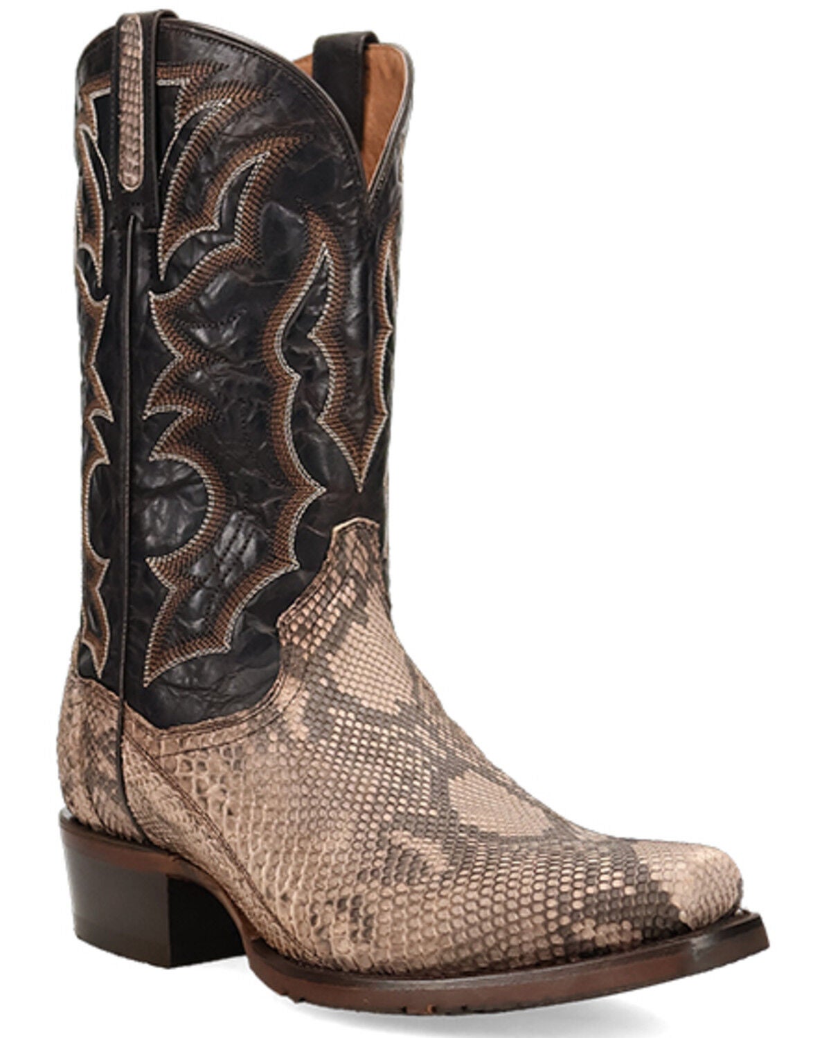 Dan Post Men's Exotic Python Western Boots - Square Toe, Chocolate, hi-res