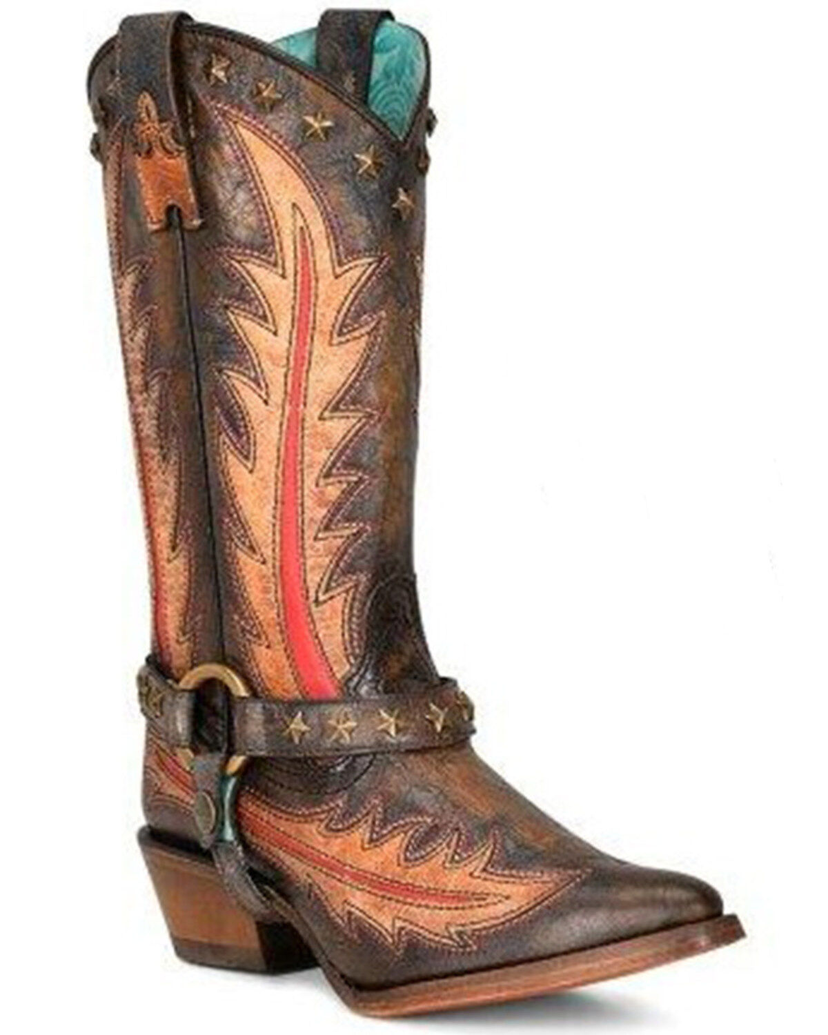Image #1 - Corral Women's Star Studded and Harness Western Boot - Snip Toe, Black/grey, hi-res