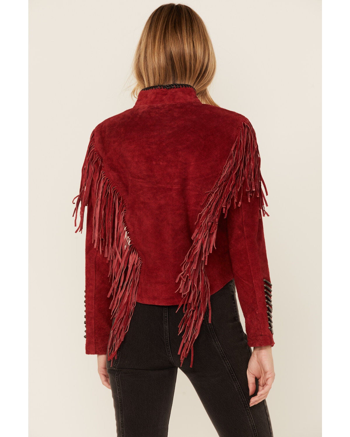 Image #3 - Cripple Creek Women's Beaded Suede Fringe Black Bones Military Jacket , , hi-res