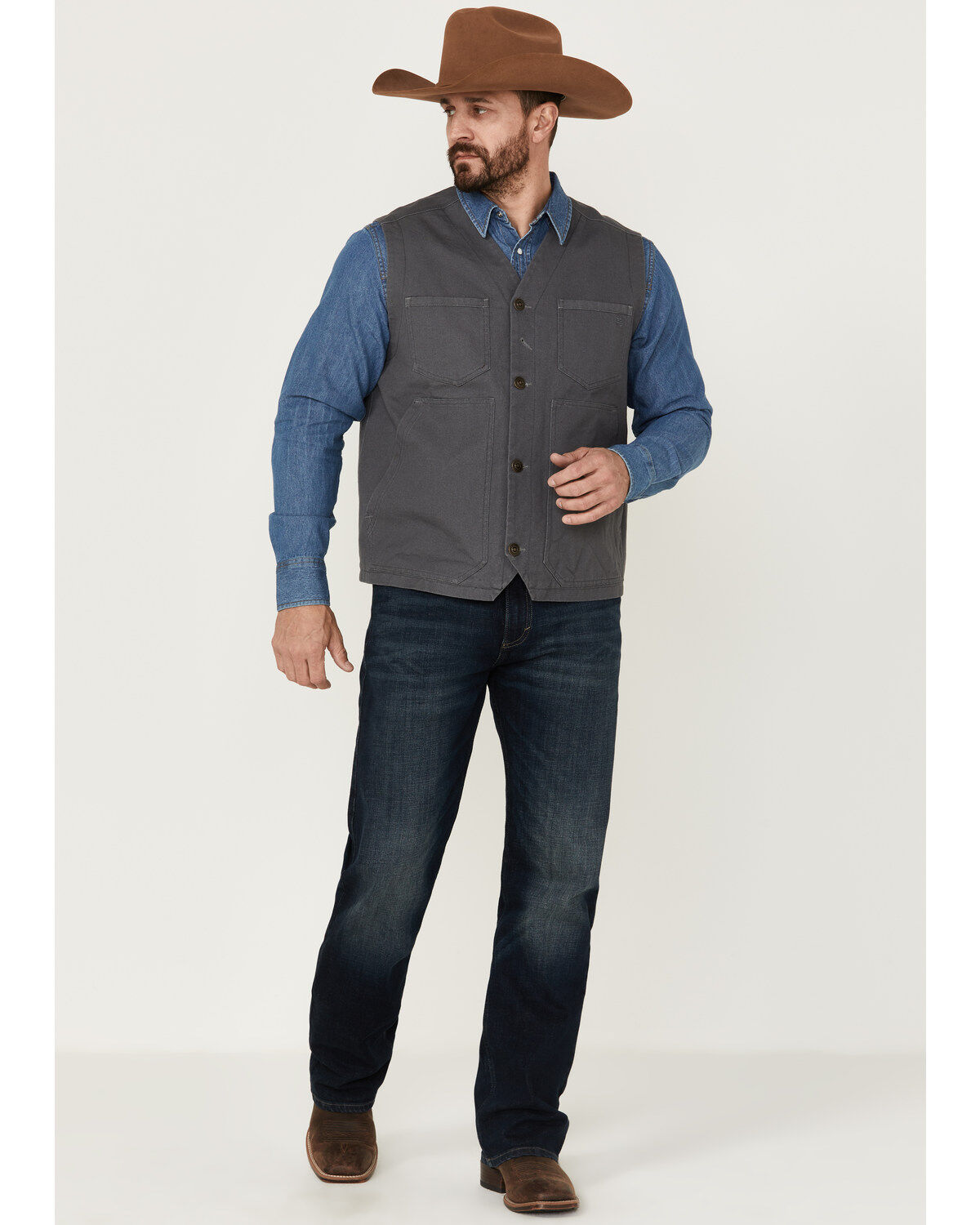 Image #3 - Blue Ranchwear Men's Solid Button-Down Duck Canvas Vest, Charcoal, hi-res
