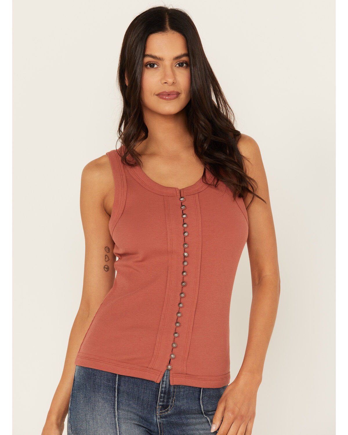 Image #2 - Idyllwind Women's Edna Button Front Ribbed Tank, Pecan, hi-res