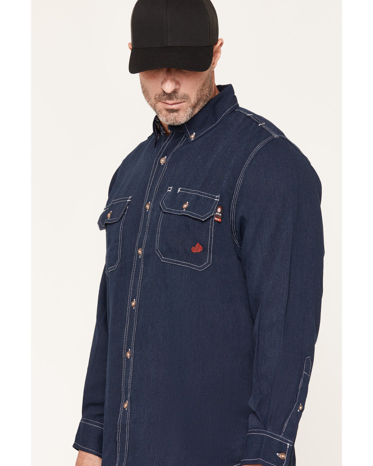 Image #2 - Forge Workwear Men's FR Tecasafe Long Sleeve Button-Down Western Shirt, Navy, hi-res