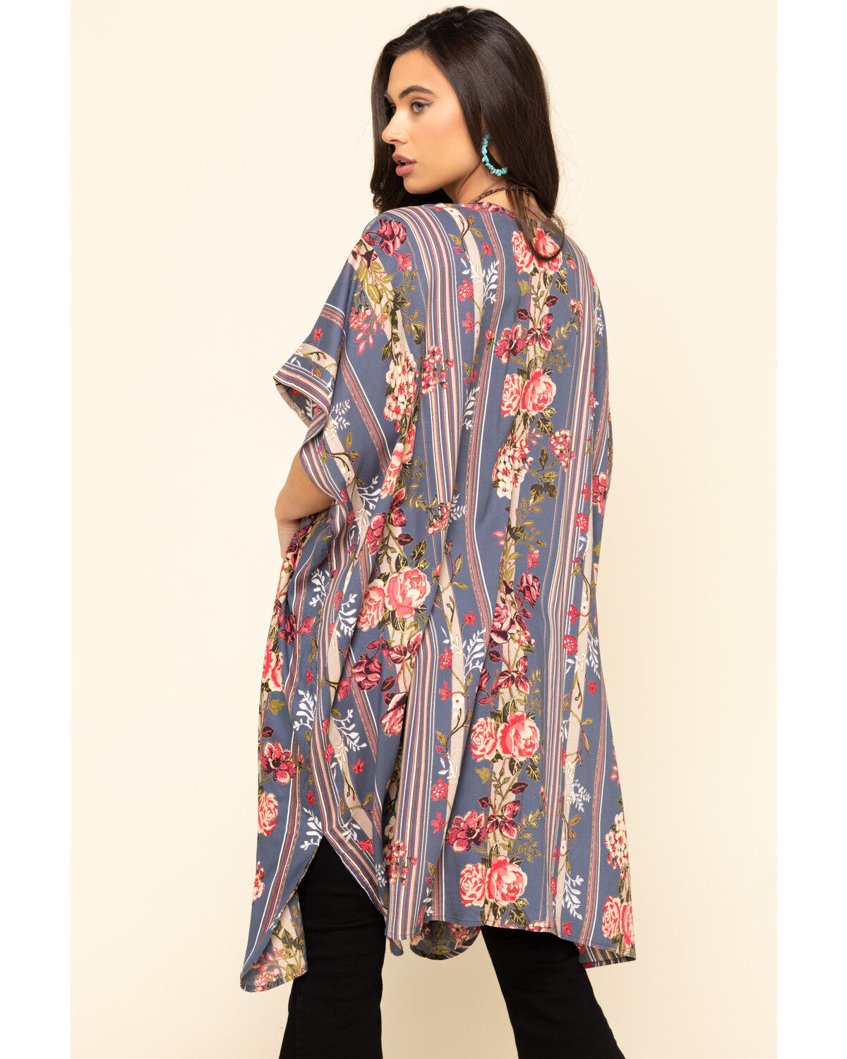 Image #2 - Angie Women's Stripe Floral Challis Kimono, , hi-res