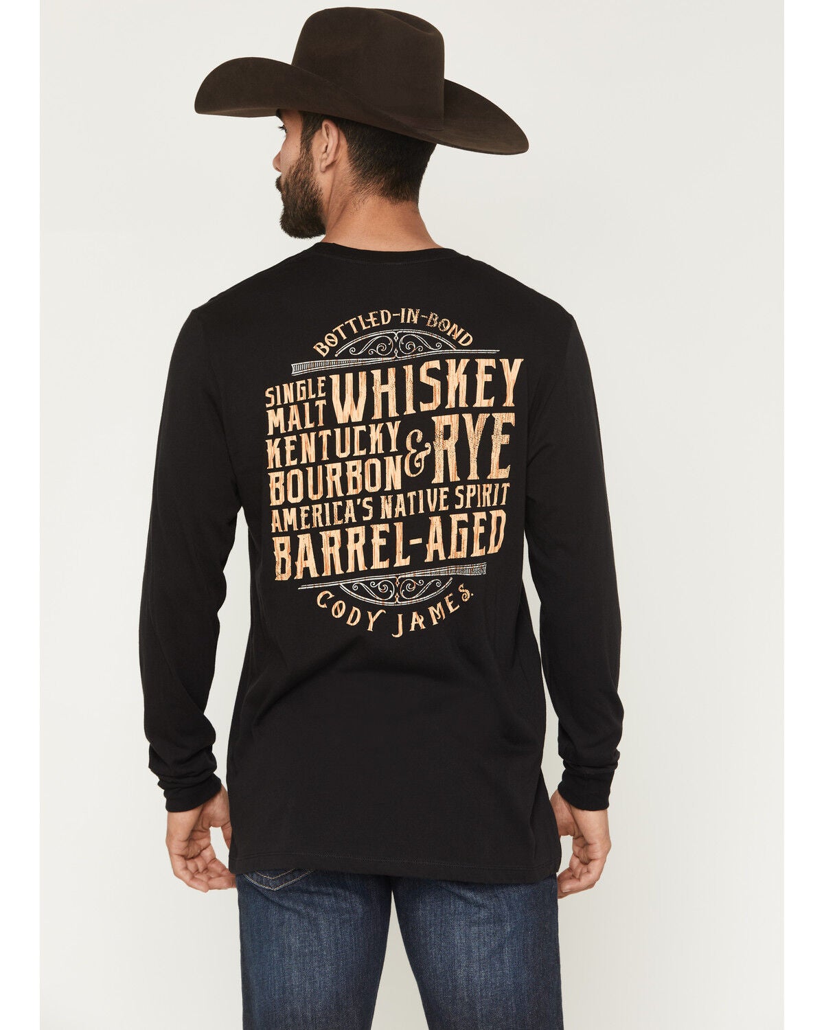 Image #1 - Cody James Men's Whiskey Verbiage Long Sleeve Graphic T-Shirt, Black, hi-res