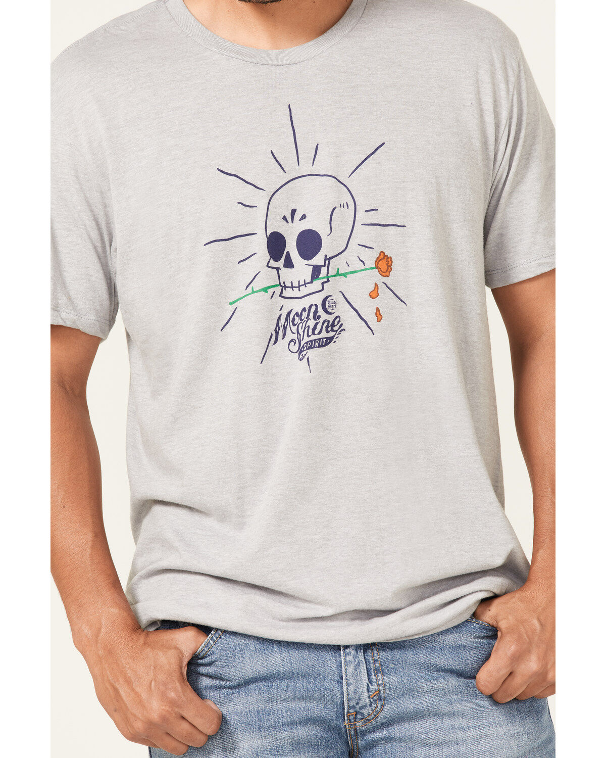 Image #3 - Moonshine Spirit Men's Simple Skully Graphic T-Shirt, Light Grey, hi-res