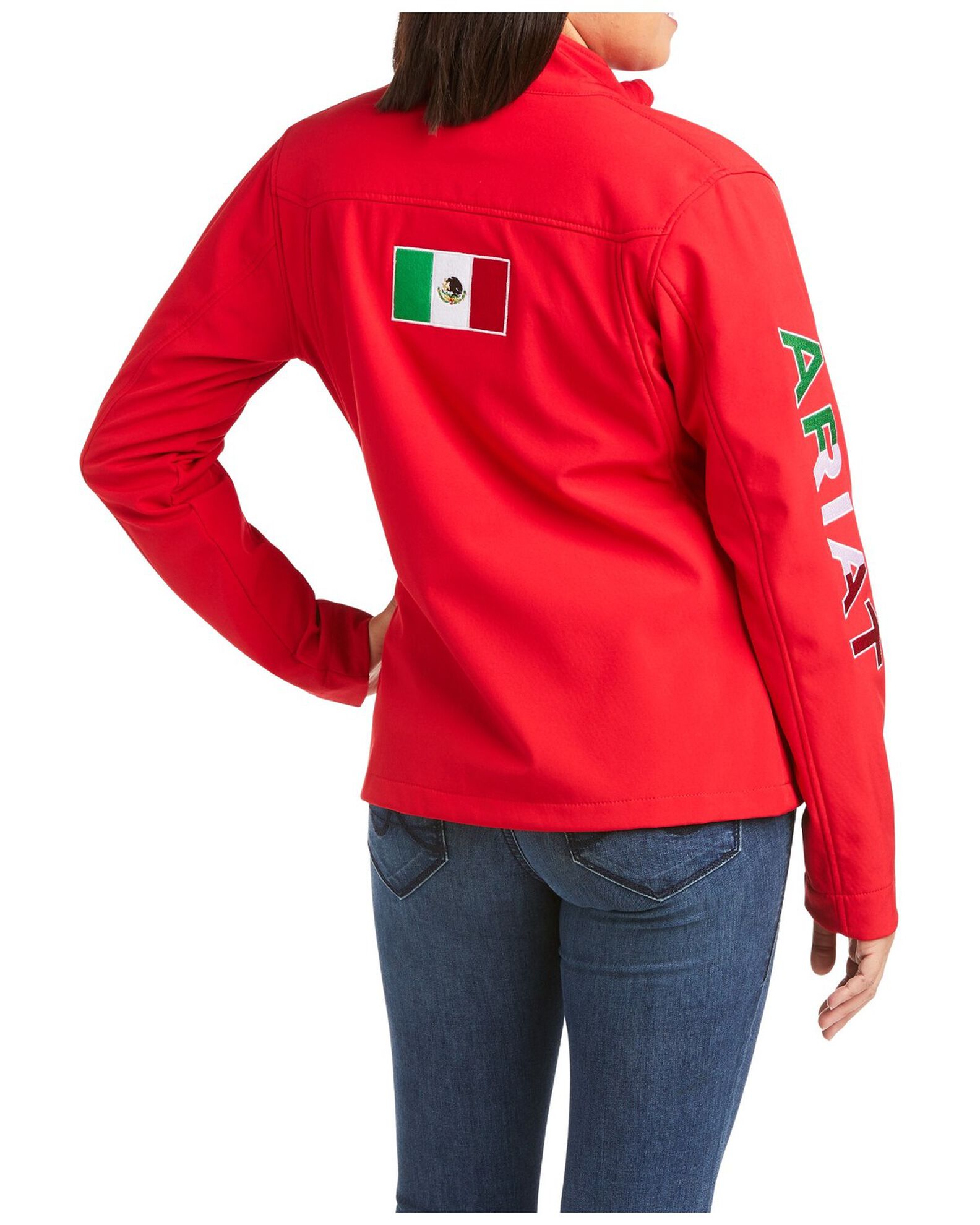 Image #1 - Ariat Women's Team Mexico Softshell Zip-Up Water Repellent Jacket, Red, hi-res