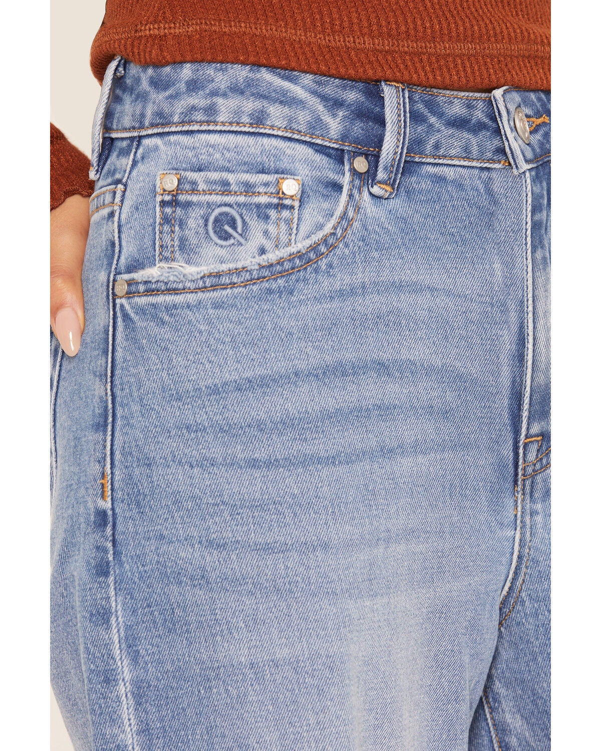 Image #2 - Rodeo Quincy X Boot Barn Women's Rowdy Rose Light Wash High Rise Cuffed Wide Leg Stretch Denim Jeans, Light Wash, hi-res