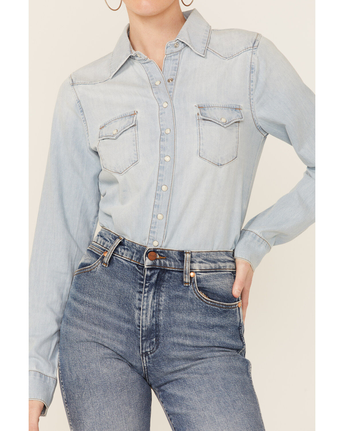 Image #3 - Shyanne Women's Light Wash Shy Life Western Denim Shirt, , hi-res