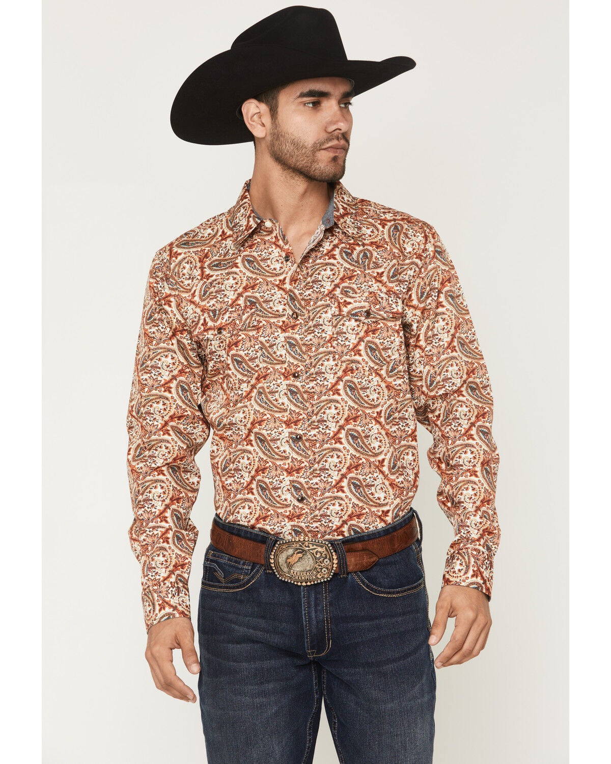 Cody James Men's Cowboy Boogie Paisley Print Long Sleeve Snap Western Shirt, Red, hi-res
