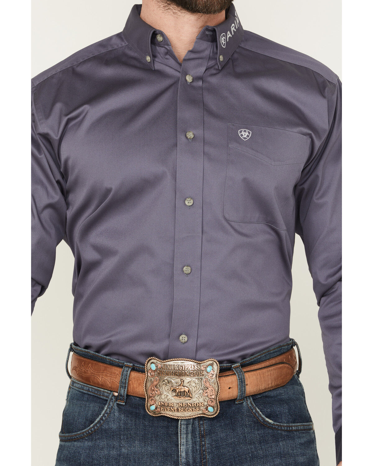 Image #3 - Ariat Men's Team Logo Twill Solid Long Sleeve Button-Down Western Shirt - Big, Charcoal, hi-res