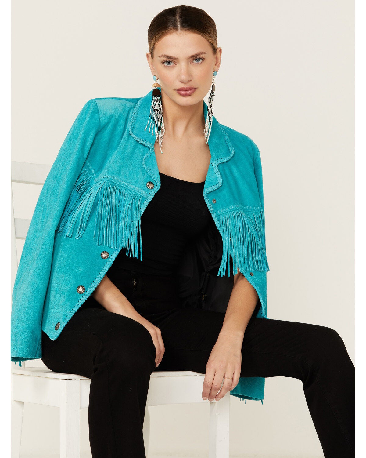 turquoise fringe jacket