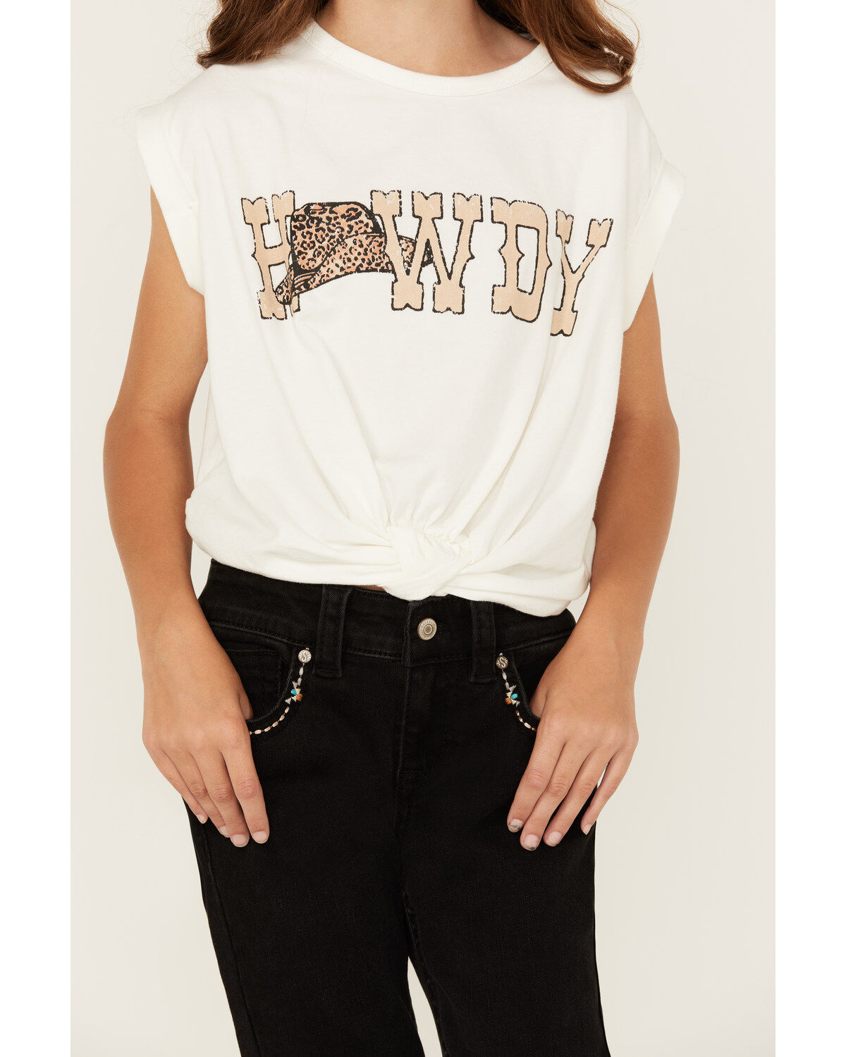 Image #3 - Saints & Hearts Girls' Howdy Tie Front Short Sleeve Graphic Tee, , hi-res