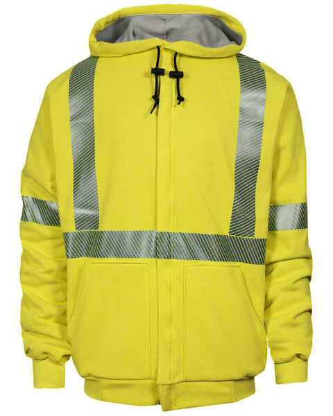 National Safety Apparel Men's 2X-3X FR Vizable Hi-Vis Waffle Weave Zip Front Work Sweatshirt - Tall, Bright Yellow, hi-res