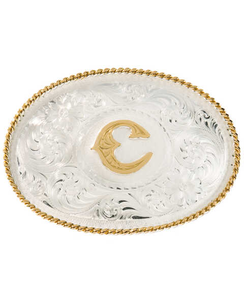 Montana Silversmiths Initial C Western Buckle, Silver, hi-res